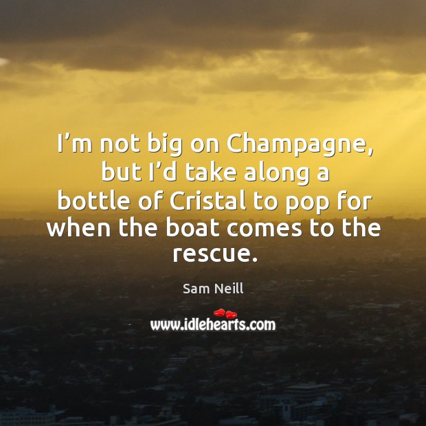 I’m not big on champagne, but I’d take along a bottle of cristal to pop for when the boat comes to the rescue. Sam Neill Picture Quote