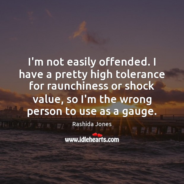 I’m not easily offended. I have a pretty high tolerance for raunchiness Rashida Jones Picture Quote