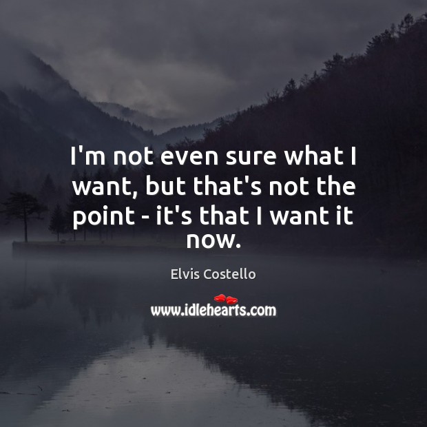 I’m not even sure what I want, but that’s not the point – it’s that I want it now. Elvis Costello Picture Quote