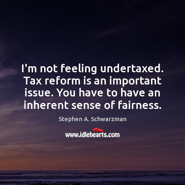 I’m not feeling undertaxed. Tax reform is an important issue. You have Stephen A. Schwarzman Picture Quote