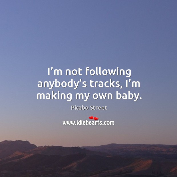 I’m not following anybody’s tracks, I’m making my own baby. Image