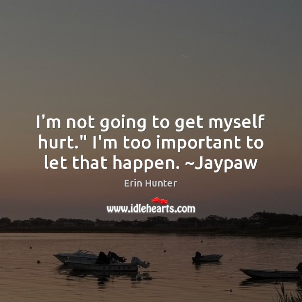 I’m not going to get myself hurt.” I’m too important to let that happen. ~Jaypaw Erin Hunter Picture Quote