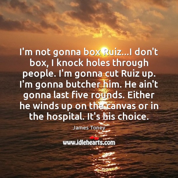 I’m not gonna box Ruiz…I don’t box, I knock holes through James Toney Picture Quote