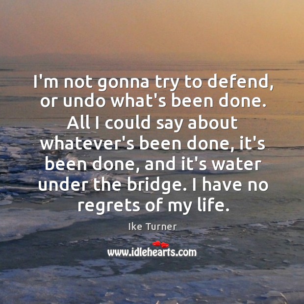 I’m not gonna try to defend, or undo what’s been done. All Ike Turner Picture Quote