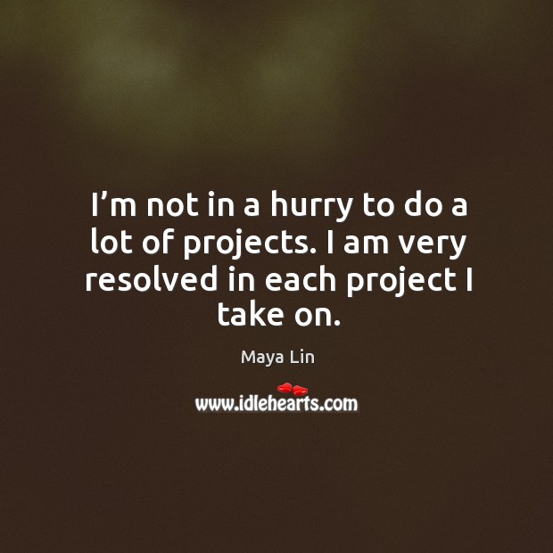 I’m not in a hurry to do a lot of projects. I am very resolved in each project I take on. Maya Lin Picture Quote