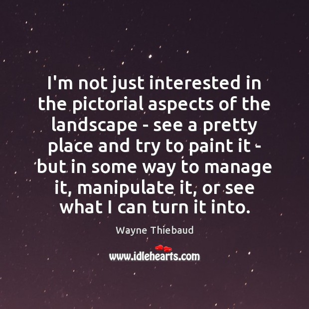 I’m not just interested in the pictorial aspects of the landscape – Wayne Thiebaud Picture Quote