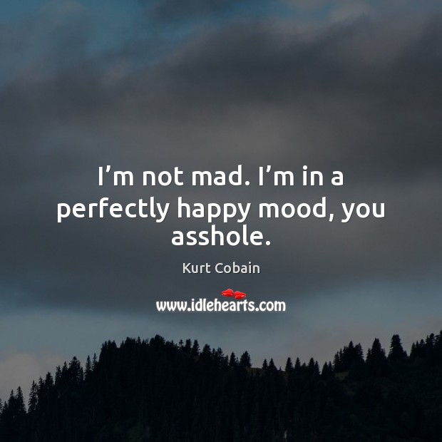 I’m not mad. I’m in a perfectly happy mood, you asshole. Kurt Cobain Picture Quote