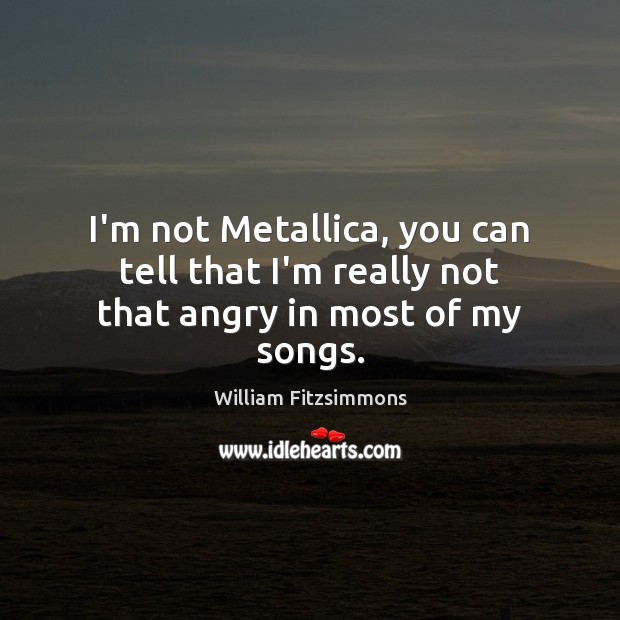 I’m not Metallica, you can tell that I’m really not that angry in most of my songs. William Fitzsimmons Picture Quote