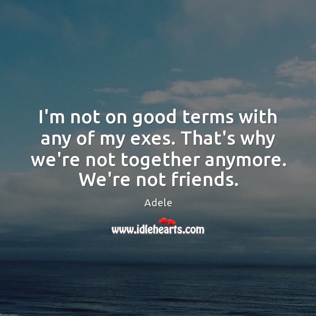 I’m not on good terms with any of my exes. That’s why Adele Picture Quote