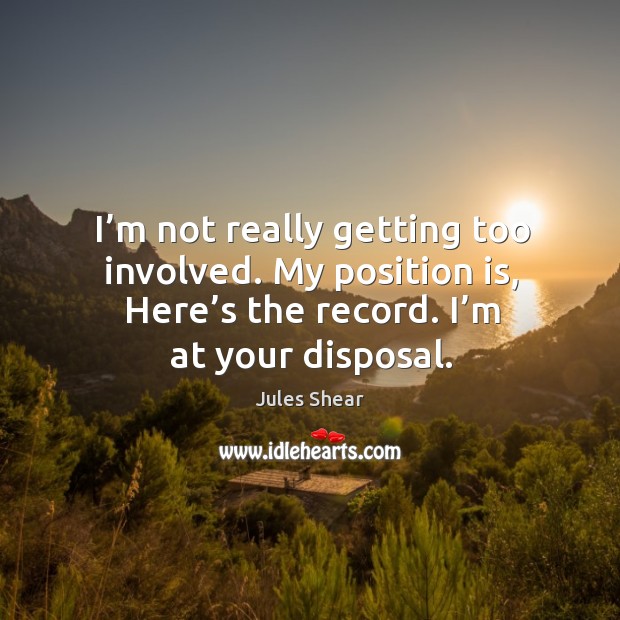 I’m not really getting too involved. My position is, here’s the record. I’m at your disposal. Jules Shear Picture Quote