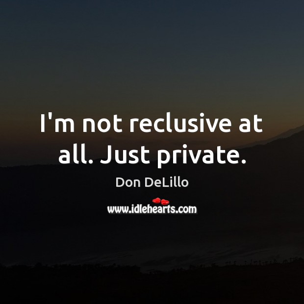 I’m not reclusive at all. Just private. Don DeLillo Picture Quote
