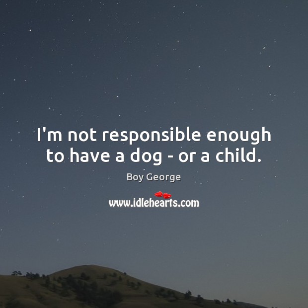 I’m not responsible enough to have a dog – or a child. Boy George Picture Quote