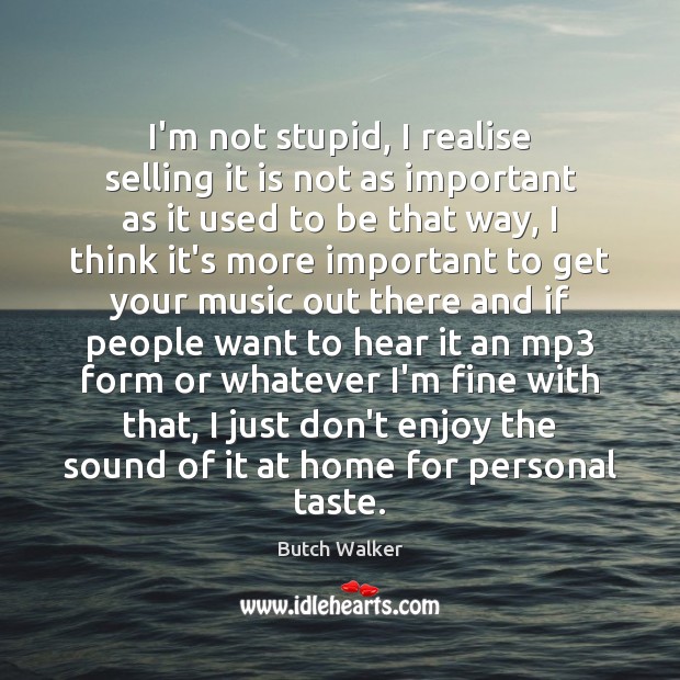 I’m not stupid, I realise selling it is not as important as Butch Walker Picture Quote