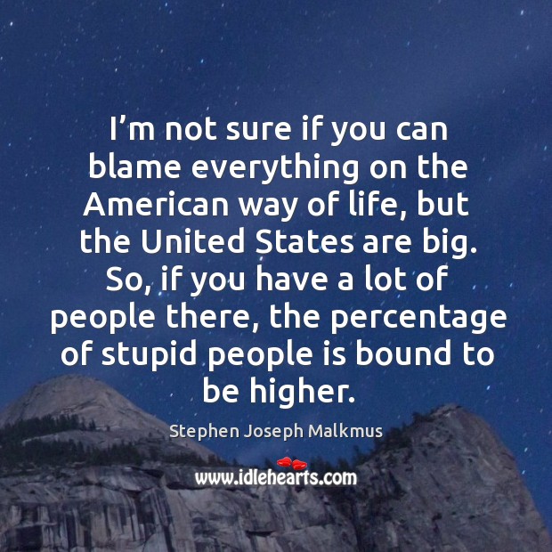 I’m not sure if you can blame everything on the american way of life, but the united states are big. Stephen Joseph Malkmus Picture Quote