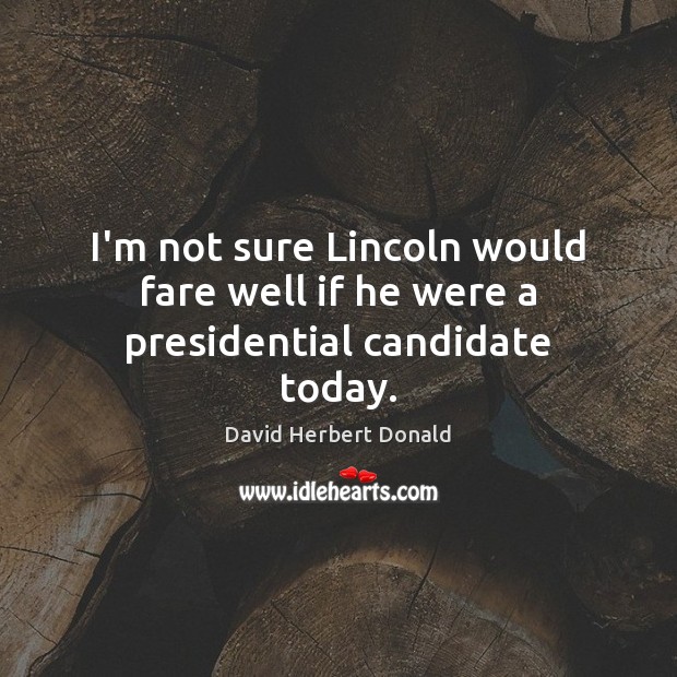 I’m not sure Lincoln would fare well if he were a presidential candidate today. David Herbert Donald Picture Quote