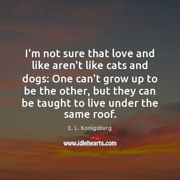 I’m not sure that love and like aren’t like cats and dogs: E. L. Konigsburg Picture Quote