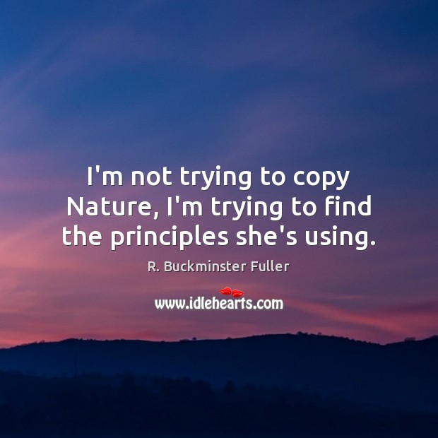 I’m not trying to copy Nature, I’m trying to find the principles she’s using. R. Buckminster Fuller Picture Quote