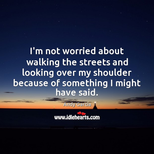 I’m not worried about walking the streets and looking over my shoulder Andy Garcia Picture Quote