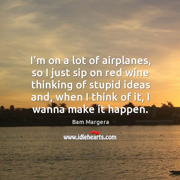 I’m on a lot of airplanes, so I just sip on red wine thinking of stupid ideas and Bam Margera Picture Quote