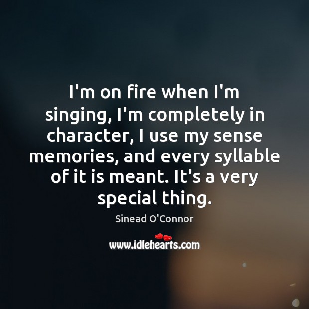 I’m on fire when I’m singing, I’m completely in character, I use Sinead O’Connor Picture Quote