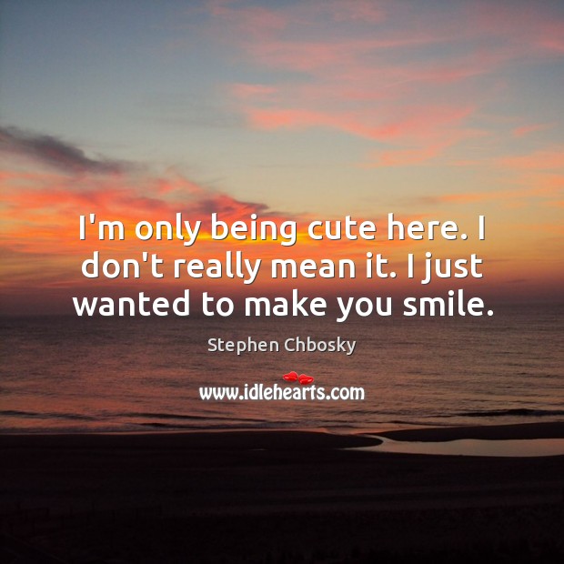 I’m only being cute here. I don’t really mean it. I just wanted to make you smile. Stephen Chbosky Picture Quote