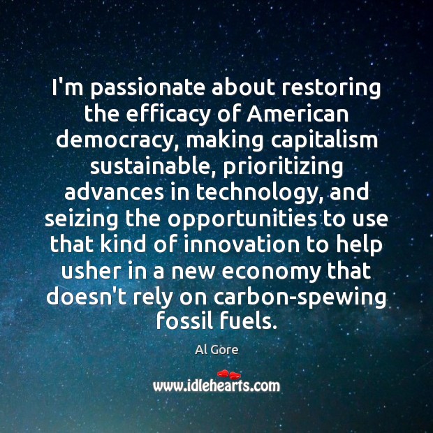 I’m passionate about restoring the efficacy of American democracy, making capitalism sustainable, Economy Quotes Image