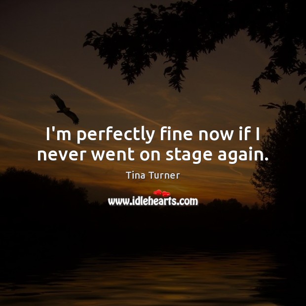 I’m perfectly fine now if I never went on stage again. Tina Turner Picture Quote