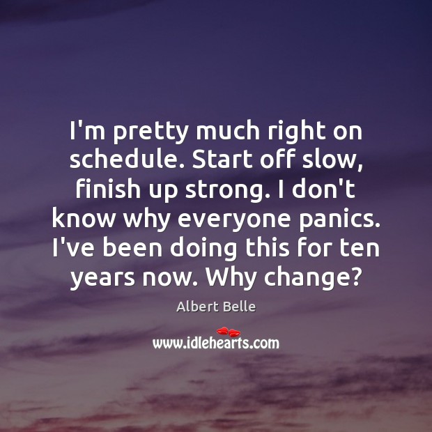 I’m pretty much right on schedule. Start off slow, finish up strong. Albert Belle Picture Quote