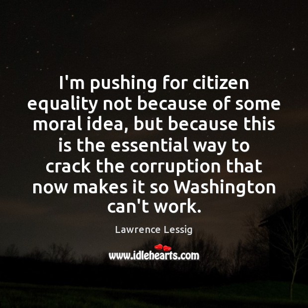 I’m pushing for citizen equality not because of some moral idea, but Lawrence Lessig Picture Quote