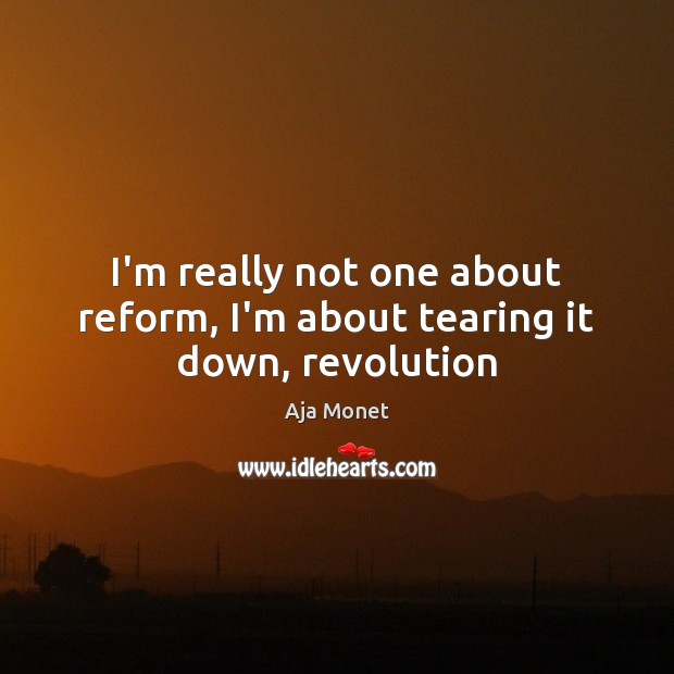 I’m really not one about reform, I’m about tearing it down, revolution Aja Monet Picture Quote