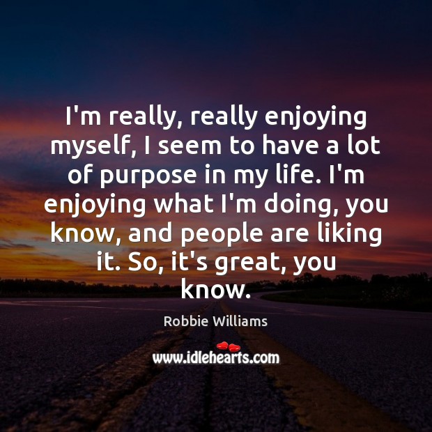 I’m really, really enjoying myself, I seem to have a lot of Robbie Williams Picture Quote