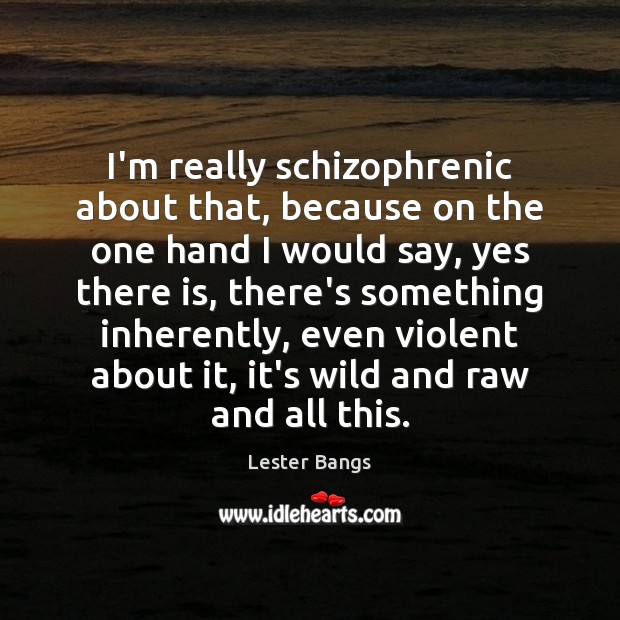 I’m really schizophrenic about that, because on the one hand I would Lester Bangs Picture Quote
