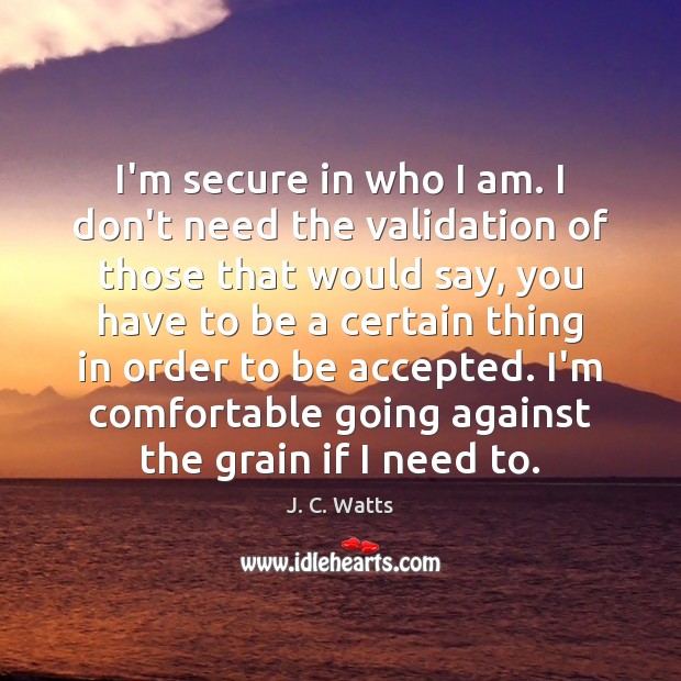 I’m secure in who I am. I don’t need the validation of J. C. Watts Picture Quote