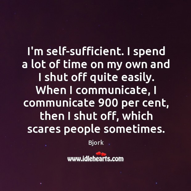 I’m self-sufficient. I spend a lot of time on my own and Bjork Picture Quote