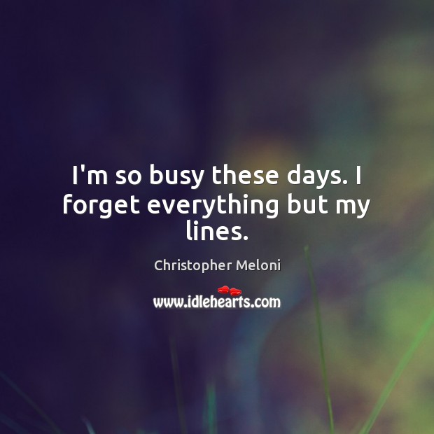 I’m so busy these days. I forget everything but my lines. Christopher Meloni Picture Quote