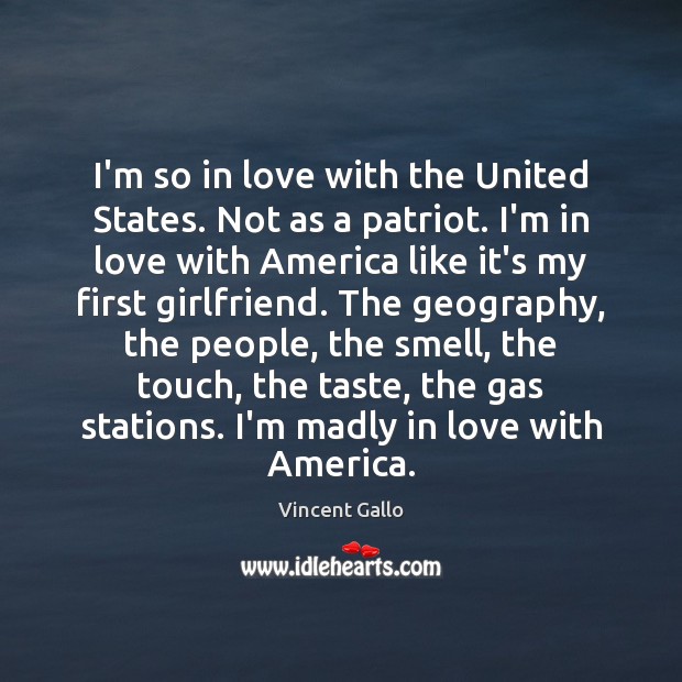 I’m so in love with the United States. Not as a patriot. Vincent Gallo Picture Quote