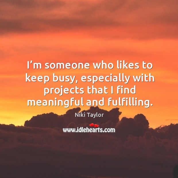 I’m someone who likes to keep busy, especially with projects that I find meaningful and fulfilling. Niki Taylor Picture Quote