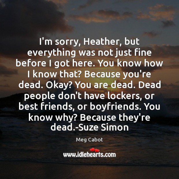 I’m sorry, Heather, but everything was not just fine before I got Meg Cabot Picture Quote