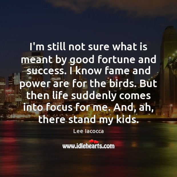 I’m still not sure what is meant by good fortune and success. Lee Iacocca Picture Quote