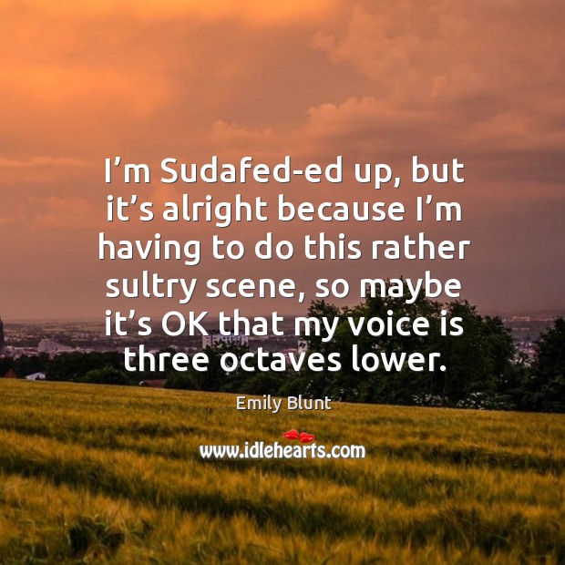 I’m sudafed-ed up, but it’s alright because I’m having to do this rather sultry scene Emily Blunt Picture Quote