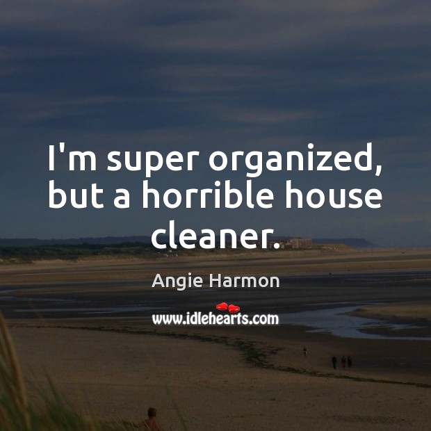 I’m super organized, but a horrible house cleaner. Angie Harmon Picture Quote