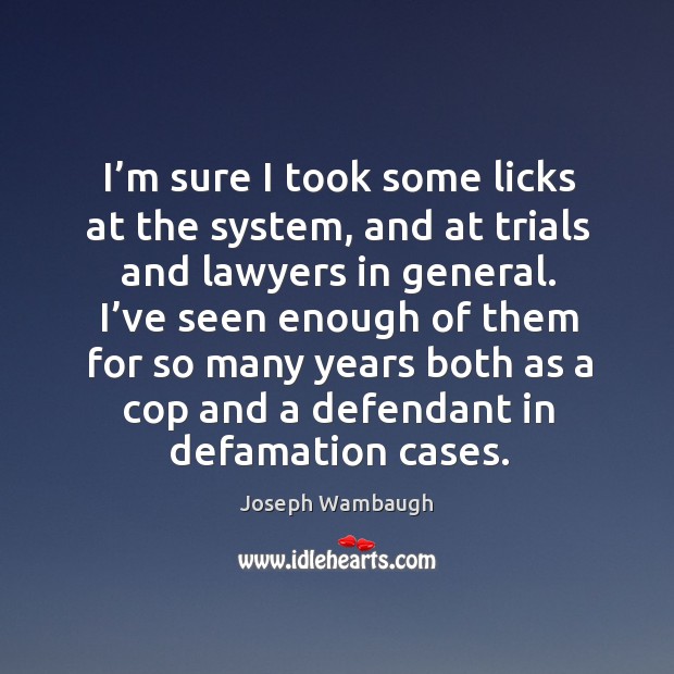 I’m sure I took some licks at the system, and at trials and lawyers in general. Image
