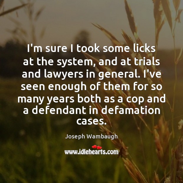 I’m sure I took some licks at the system, and at trials Joseph Wambaugh Picture Quote