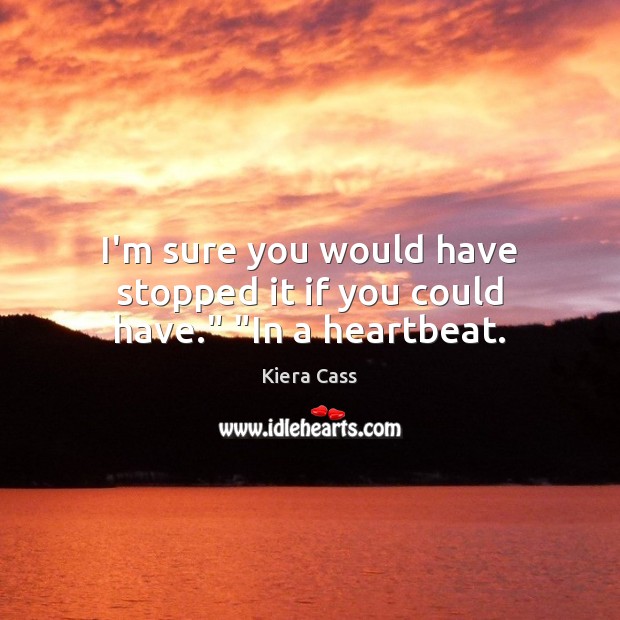 I’m sure you would have stopped it if you could have.” “In a heartbeat. Kiera Cass Picture Quote