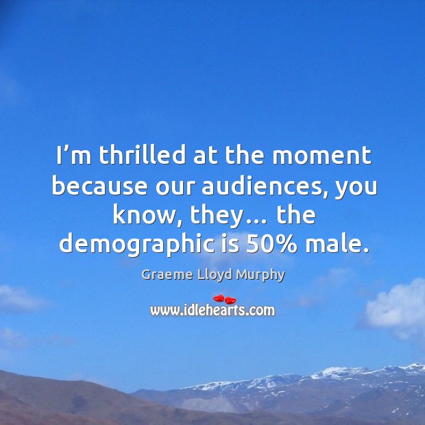 I’m thrilled at the moment because our audiences, you know, they… the demographic is 50% male. Image