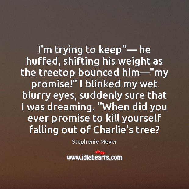 I’m trying to keep”― he huffed, shifting his weight as the treetop Stephenie Meyer Picture Quote