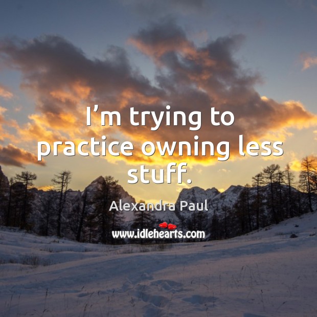I’m trying to practice owning less stuff. Alexandra Paul Picture Quote