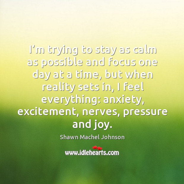 I’m trying to stay as calm as possible and focus one day at a time Shawn Machel Johnson Picture Quote