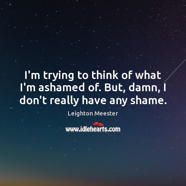 I’m trying to think of what I’m ashamed of. But, damn, I don’t really have any shame. Leighton Meester Picture Quote