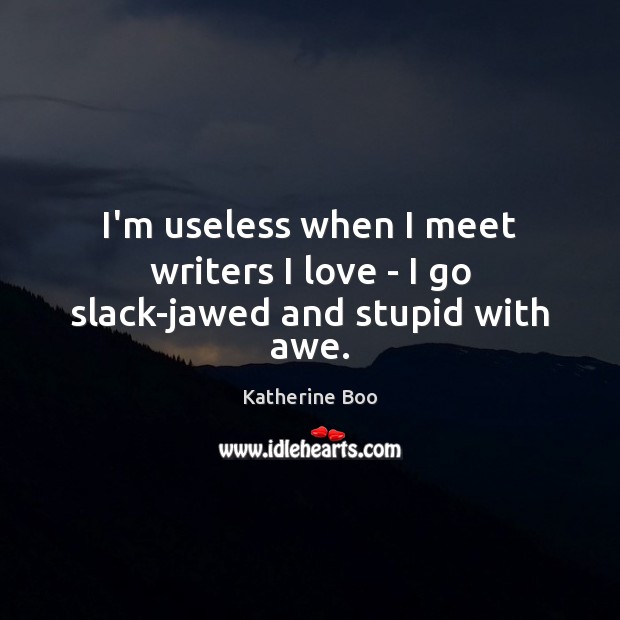 I’m useless when I meet writers I love – I go slack-jawed and stupid with awe. Katherine Boo Picture Quote